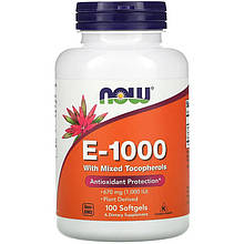 Вітамін Е, NOW Foods "E-1000" зі змішаними токоферолами, 670 мг/10 МО (100 гелевих капсул)