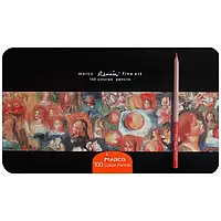 Карандаши цветные в металлическом пенале, 100цв, Renoir FM3100-100TN Marco