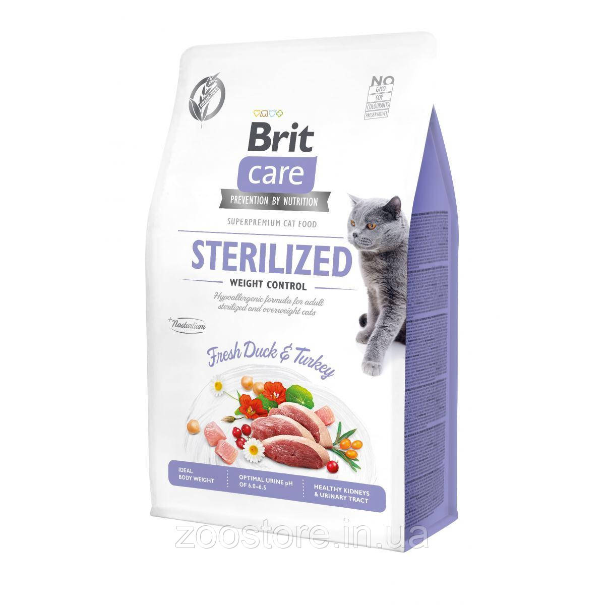 Корм сухий для стерелізованних котів із зайвою вагою Brit Care Cat GF Sterilized Weight Control 400 г (качка і індичка)
