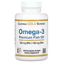 Риб'ячий жир California GOLD Nutrition "Omega-3 Premium Fish Oil" 180 мг EPA/120 мг DHA (100 капсул)