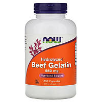Говяжий желатин NOW Foods "Hydrolyzed Beef Gelatin" 550 мг, гидролизованный (200 капсул)