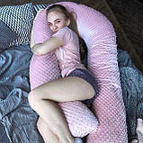 Подушка для вагітних У-подібна для годування дитини 150 см + крута наволочка. Рожевий плюш + серця, фото 7