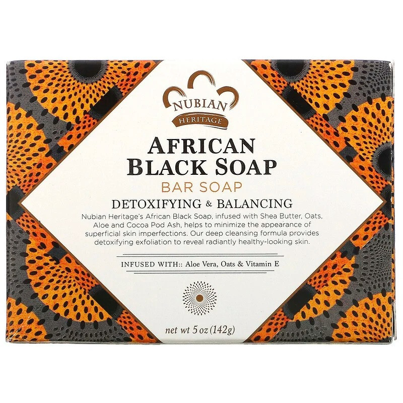 Африканське чорне мило Nubian Heritage "African Black Soap" шматкове, детокс і догляд (142 г)