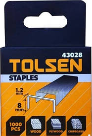 Скоби до степлера висота 8 мм, ширина 10,6 мм, товщина — 1,2 мм, 1000 шт (тип 140) TOLSEN 43028