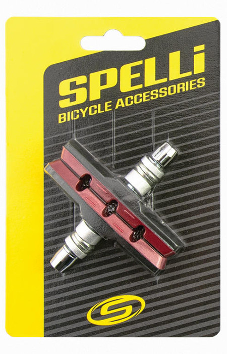 Колодки гальмівні велосипедні Spelli SVP-947 чорні з червоними вставками, фото 1