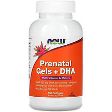 Пренатальний гель із ДГК NOW Foods "Prenatal Gels + DHA" для вагітних і жінок, що народилися (180 гелевих капсул)