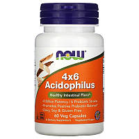 Ацидофілус NOW Foods "4x6 Acidophilus" 4 мільярда корисних бактерій і 6 пробіотичних штамів (60 капсул)