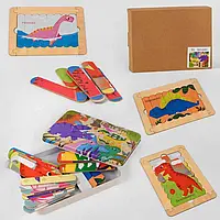 Игрушка Деревянная игра C 47010 (48) Динозавры , 4 упаковки пазлов, рамка, в коробке