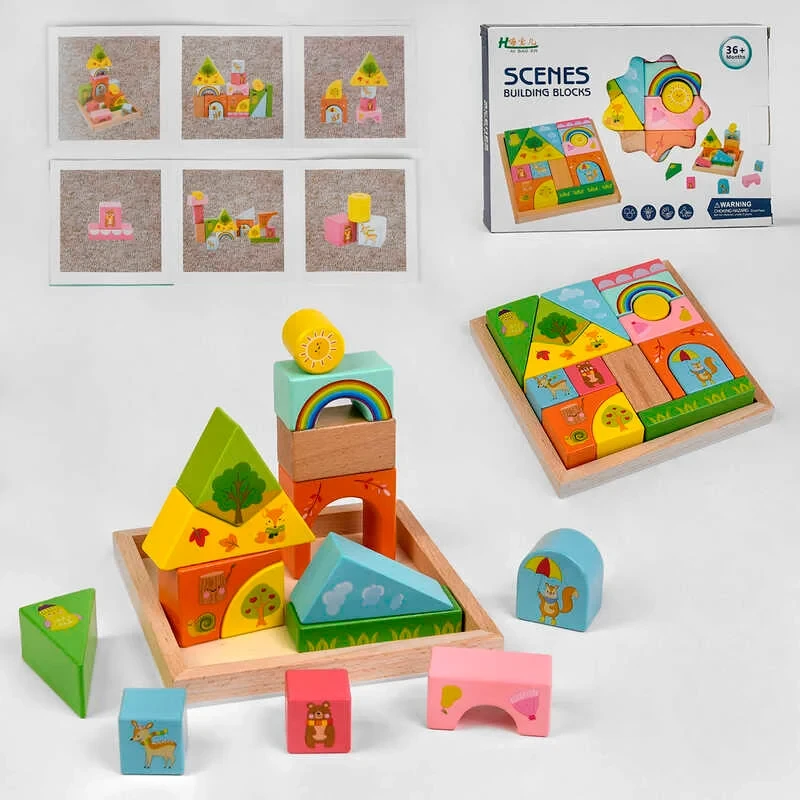 Іграшка Дерев'яна логічна гра з 48705 "Ліша історія...", 16 будівельних блоків, в коробці