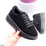 Модные черные замшевые женские кроссовки криперы натуральная замша (обувь женская), фото 2