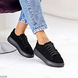 Модные черные замшевые женские кроссовки криперы натуральная замша (обувь женская), фото 6
