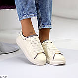 Бежевые кожаные женские кроссовки криперы натуральная кожа на платформе (обувь женская), фото 10