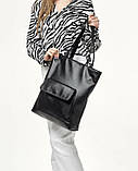 Жіноча чорна сумка-шопер з екошкіри з великою кишенею і двома ручками + ключниця, фото 8