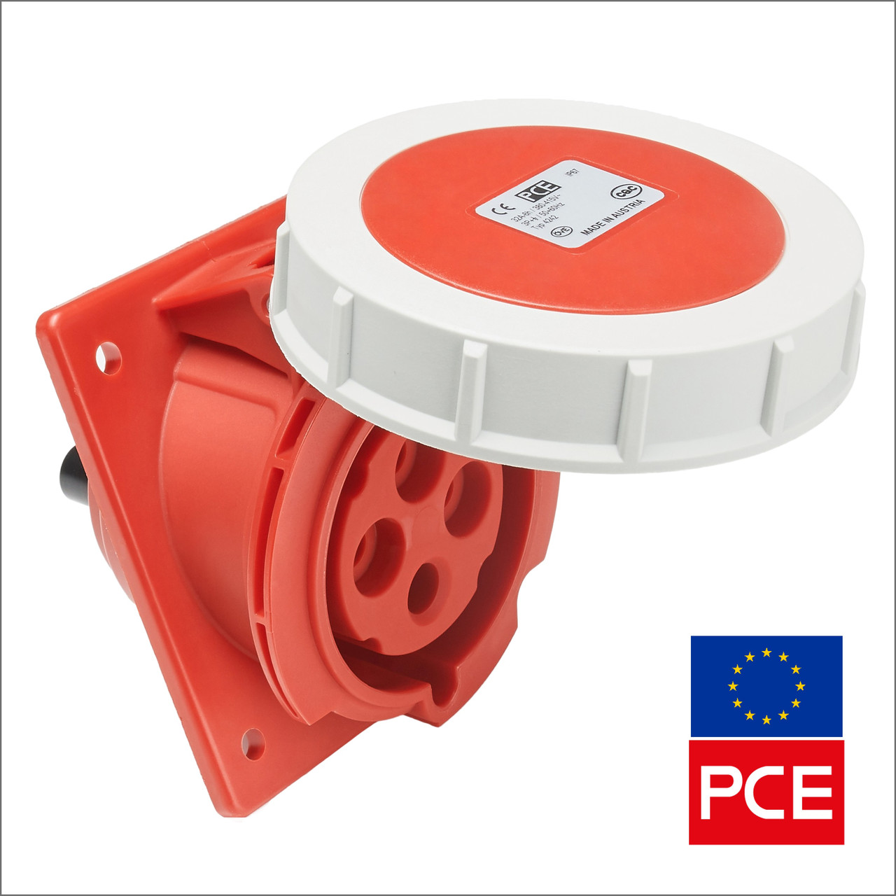 Розетка вбудована PCE 4242-6 IP67 3P+PE 32A 400V похила (силова), фото 1
