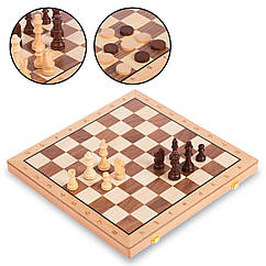 Шахи, шашки дерев'яні 2 в 1, дошка 43x44 см, у футлярі (W9042)