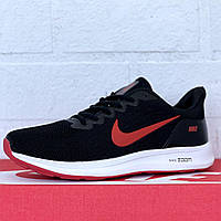 Мужские кроссовки летние Nike Zoom черные с красным. Кроссы на лето черно-белые Найк Зум