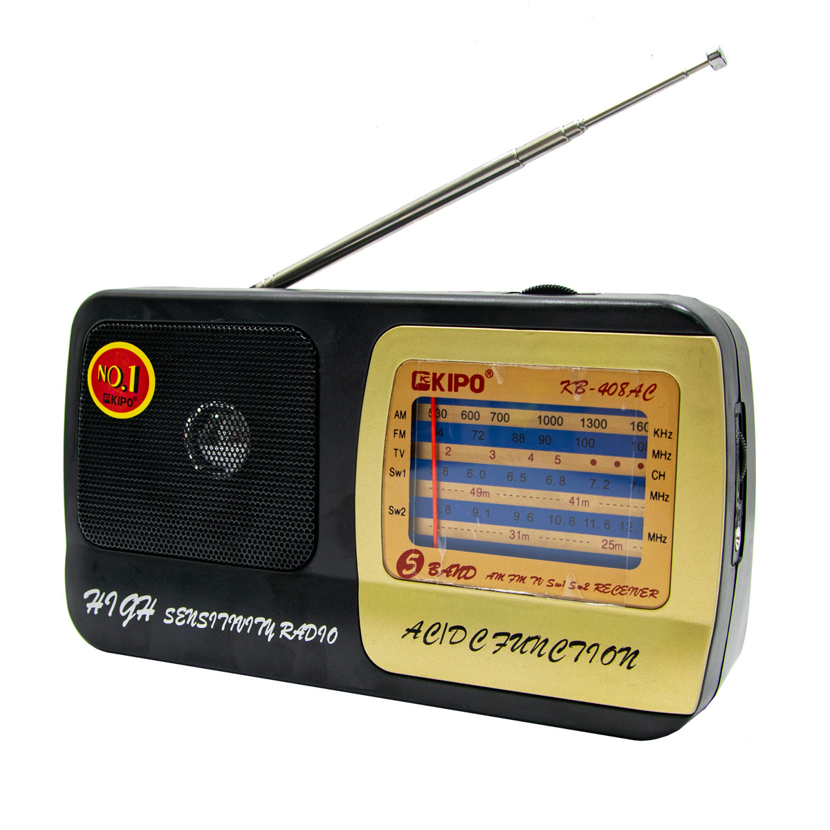 Міні радіоприймач FM/TV/AM/SW1-2 "Kipo KB-308AC", Чорний радіоприймач на кухню (радиоприемник фм)