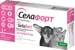 Селафорт 15мг/0,25мл від бліх, кліщів та глистів для котів та собак до 2,5кг, 1 піпетка