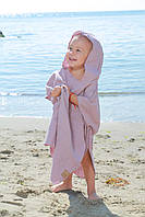 Детское муслиновое полотенце с капюшоном - пончо лиловый 55х60 см