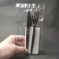 Набір столових приборів одноразовий (Вилка + ніж + серветка) в індивідуальному пакуванні