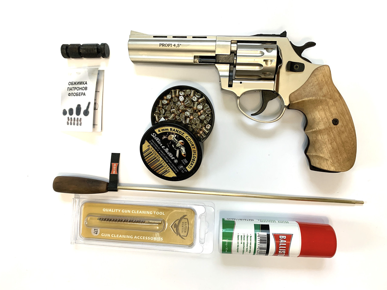 Револьвер флобера ZBROIA PROFI-4.5". сатин/орех (полный набор)
