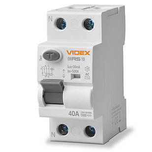 Диференційне реле Videx Resist АС 2п 30мА 10кА 40А VF-RS10-DR2АС40 27106
