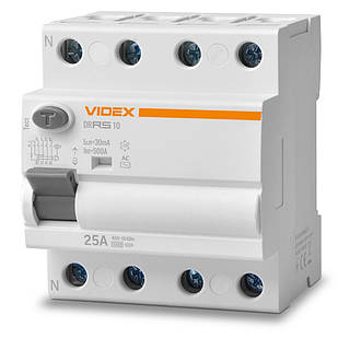 Диференційне реле Videx Resist АС 4п 30мА 10кА 25А VF-RS10-DR4AC25 27109