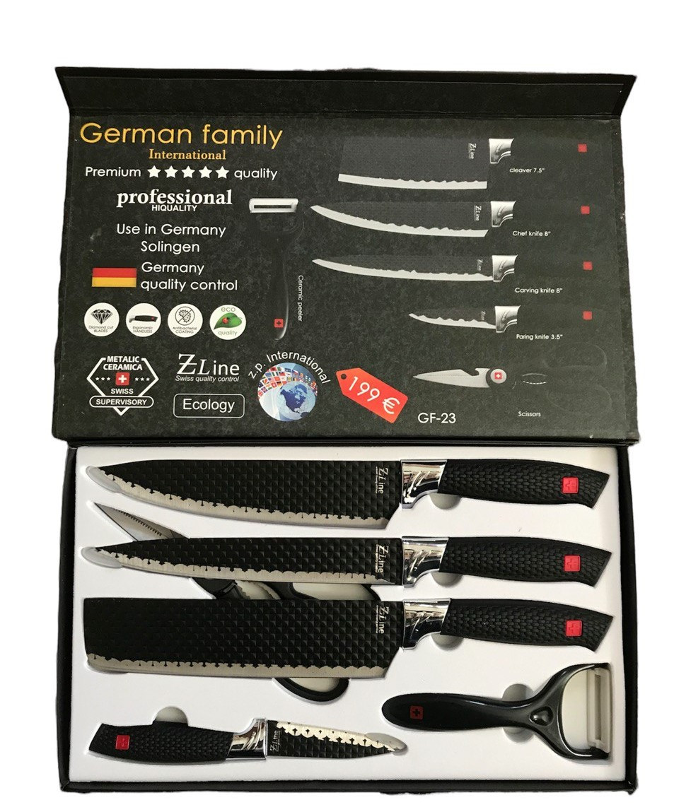 Набір професійних кухонних ножів German Family Z-Line GF-8 (6 предметів) антиковзаюче покриття (GPL)