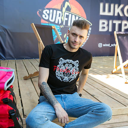 Чоловіча футболка стрейчева чорна з принтом Тигр HECTOR, фото 1