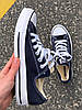 Чоловічі та жіночі кеди Converse Low Navy Blue універсальна модель унісекс синього кольору з білою підошвою текст, фото 5
