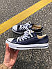 Чоловічі та жіночі кеди Converse Low Navy Blue універсальна модель унісекс синього кольору з білою підошвою текст, фото 9