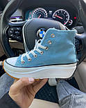 Кеди жіночі Converse Run All Star Blue блакитні конверс олл стар високі кросівки, фото 6