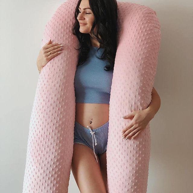 U-подібна подушка обіймашка довга для сну 150 см + знімна наволочка. Рожевий плюш