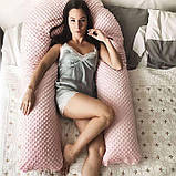 U-подібна подушка обіймашка довга для сну 150 см + знімна наволочка. Рожевий плюш, фото 4