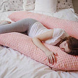 U-подібна подушка обіймашка довга для сну 150 см + знімна наволочка. Рожевий плюш, фото 5