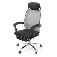 Офисное кресло для персонала с подголовником и подставкой для ног КАТРАН СH RL(L) черная ткань + сетка Серый