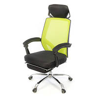 Офисное кресло для персонала с подголовником и подставкой для ног КАТРАН СH RL(L) черная ткань + сетка Салатовый