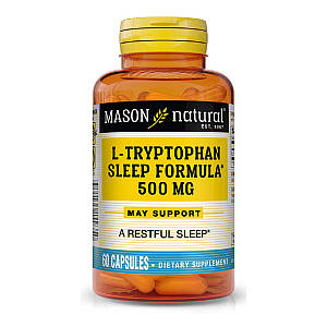 L-триптофан 500 мг, Формула для сна, L-Tryptophan Sleep Formula, Mason Natural, 60 капсул