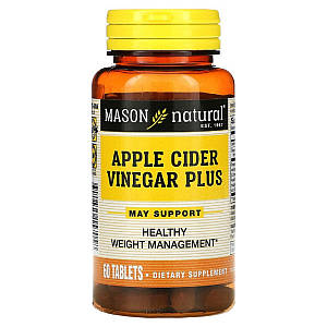 Яблочный уксус+, Apple Cider Vinegar Plus, Mason Natural, 60 таблеток