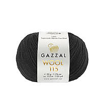 Gazzal WOOL 115 (Вул 115) № 3307 черный (Пряжа мериносовая, нитки для вязания)