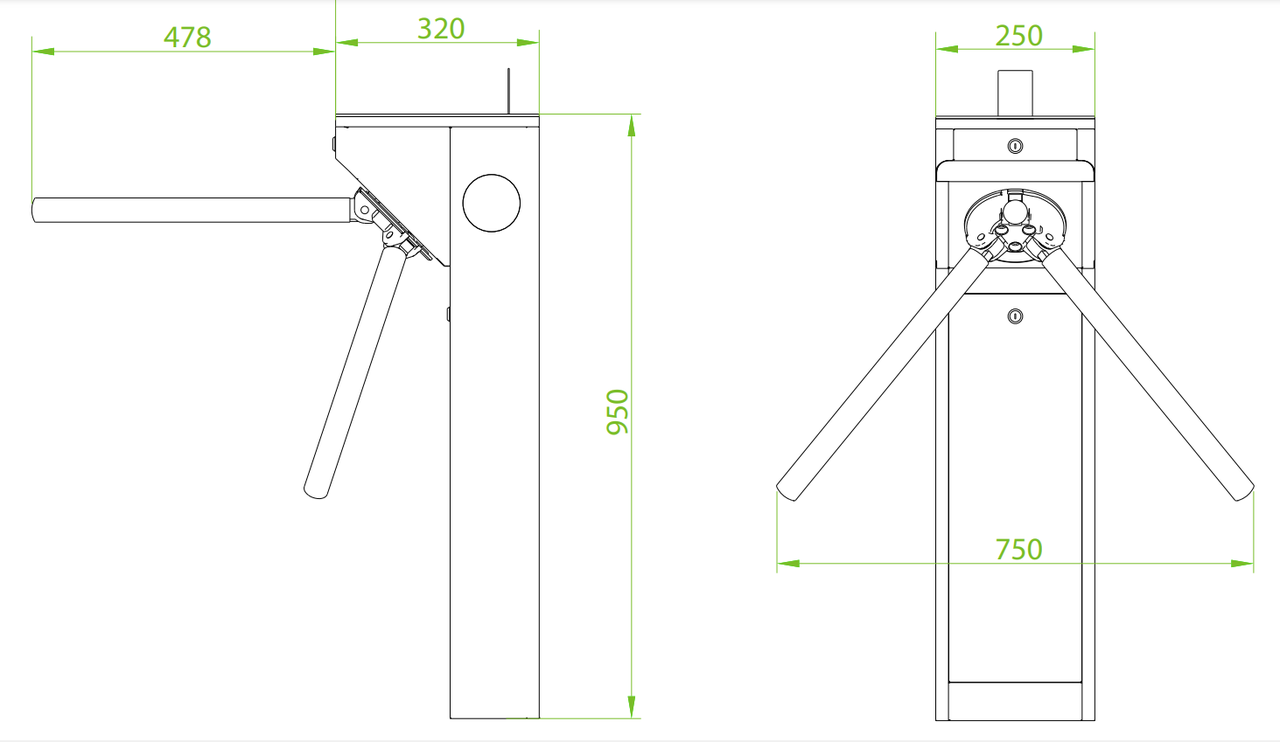 Габариты турникета mTS1000