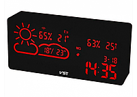 Электронные настольные часы VST-882 красные, метеостанция, управление через приложение, дата, будильник, wi-fi