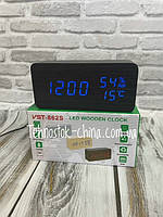 Настольные электронные часы VST-862S в деревянном корпусе с температурой и датчиком влажности цифры синие