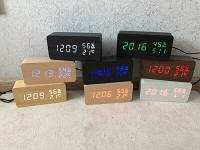 Настольные электронные часы VST-862S в деревянном корпусе с температурой и датчиком влажности цифры зеленые