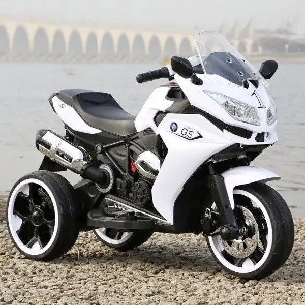 Дитячий мотоцикл на акумуляторі BMW 3-х колісний, електромотоцикл білий, фото 1