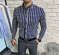 Мужская рубашка Tommy Hilfiger H2162 полосатая синяя