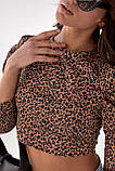 Укорочена блуза з рукавами ліхтариками та зав'язками DIE MORE — коричневий колір, L (є розміри), фото 4