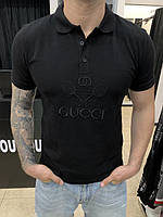 Поло Gucci черное принт теннисные ракетки | Мужская стильная футболка Гуччи | Поло с воротником и логотипом