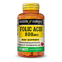 Фолієва кислота 800 мкг, Folic Acid, Mason Natural, 100 таблеток