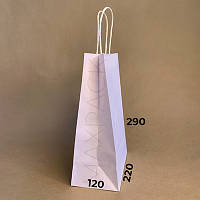 Бумажный крафт пакет 220х120х280 белый , с ручкой.